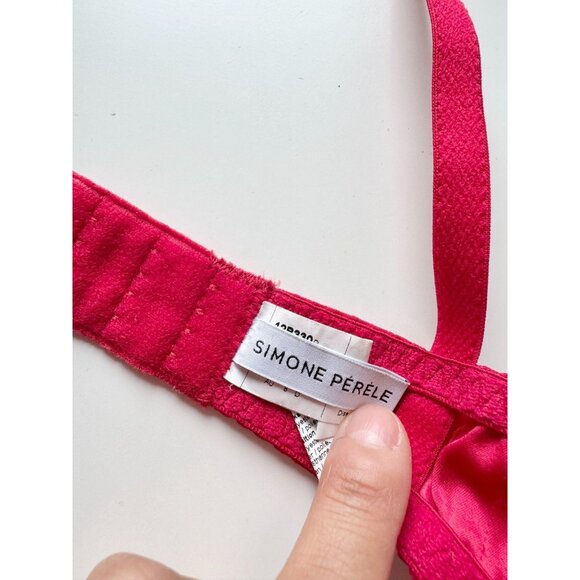 SIMONE PERELE Wish Ruby Red Sheer Embroidered Tulle Unlined Demi Bra, Size 30D - Picture 13 of 16